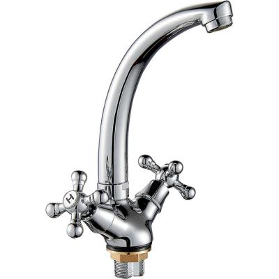 China Cold-Hot Metered Double Handle Water Taps (OZ5309-1F) Zinc Tap Cheap Deck Mounted Bathroom Faucet Basin Mixer for sale