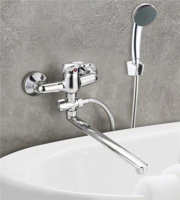 China Without Slide Bar Boou China Wholesale Single Lever Wall Mounted Zinc Faucet Bath Shower Mixer Tap (OZ8257-5S) For Bathroom With Long Spout for sale