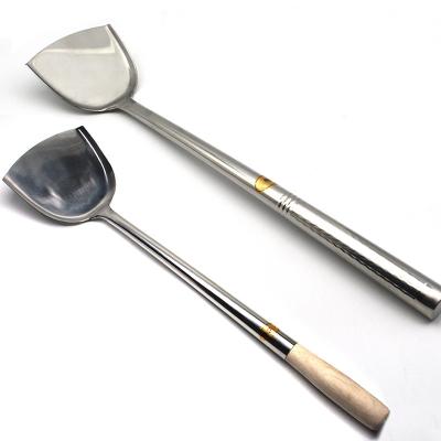 China Stainless Steel Chinese Style Cookware Utensils Wok Stocked Pocket And Spatula With Wooden Handle for sale