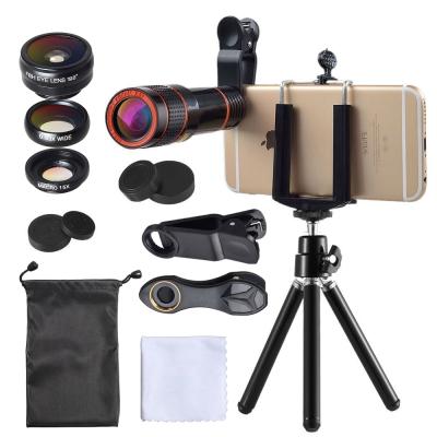 China 12x telephoto lens with phone + camera lens + 3 in1 tripod best selling products 4 in 1 macro lenses kit 12x telescope zoom wide angle fisheye lens for sale