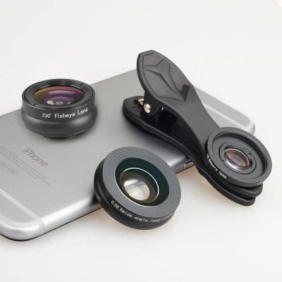 China Wholesale Multifunctional Selfie 3-in-1 Photo 230 Degree Wide Angle Fish Eye Camera Lens Set 0.36x 15x Macro for sale