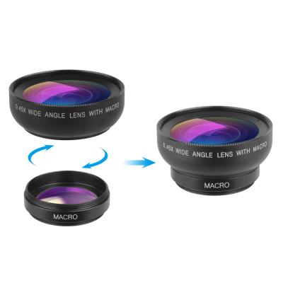 China Portable External Mobile Phone Lens 2 in 1 Mobile Camera Lens Kit Wide Angle Macro Lens for iphone 11 for sale