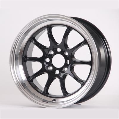 China Aluminum alloy r 15 inch rim 4 holes PCD 4x100 114.3 custom machine deep lip black rines plate wheels for car for sale