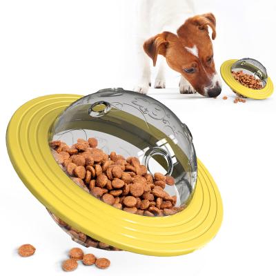 China Viable UFO Train Multifunctional Dog UFO Ball Dog Treat Dispenser Ball Toy for sale