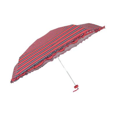 China Red Stripe Lace Edge 5 Folding Folding Girl Umbrella for sale