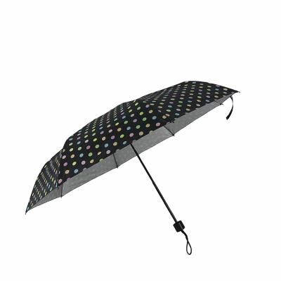 China Colorful Dot Folding 3 Fold Parasol UV Protective Manual Umbrella For Sun And Rain for sale