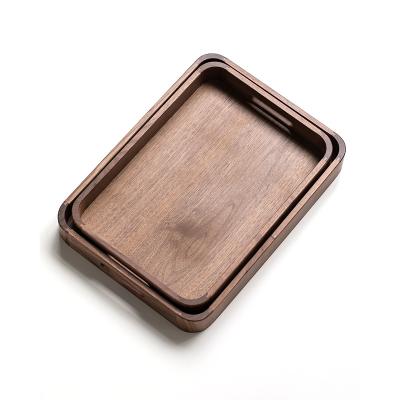 China Sustainable Wholesale Customization Hotel Bamboo Walnut Dry Pour Wooden Catering Serving Tray Dinner Dish for sale