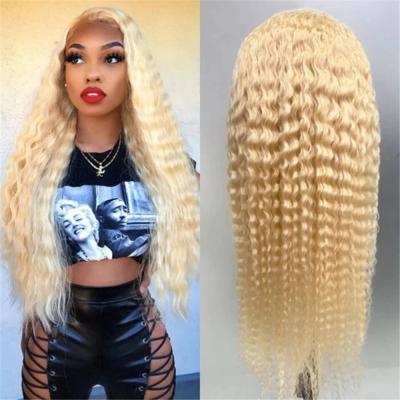 China Deep Wave 24 Inch 613 Deep Wave Curly Curly Lace Wig 13X4 Lace Front Wig T Part Transparent Blonde Hair Wigs for sale