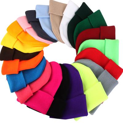 China JOINT Fashion Customized Logo Solid Color Winter Warm Beanie Knitted Hat With Brimming Warm Knitted Cap for sale