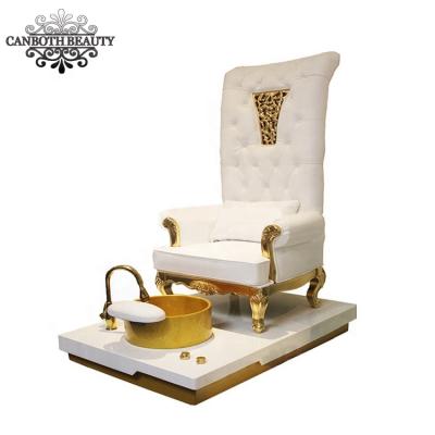 China Luxury Gold High Back Nail Spa Throne Pipeless Pedicure Chair With Sink CB-FP007 for sale