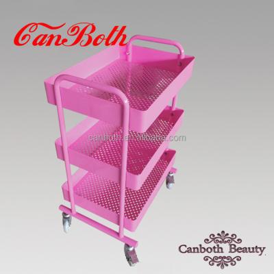 China Hair Salon Beauty Salon Pink Color Hairdresser Storage Trolley Hair Storage Trolley CB-T101 for sale