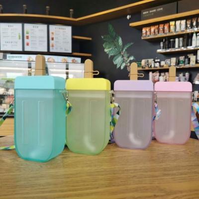 China Cute Kawaii Fashion Ice Cream Water Cups Plastic Flat Bag Waterbottle Drinking Popsicles Bottle Cross - Body With Straw Strap For Drinks for sale