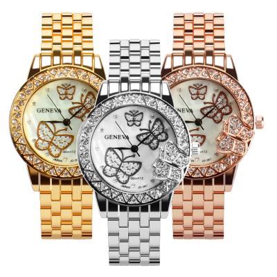 China WJ-9586 Full Strap Stainless Steel Wrist Watch Non-Specific Luxury Quartz Women Diamond Butterfly Shape Ladies Watch for sale