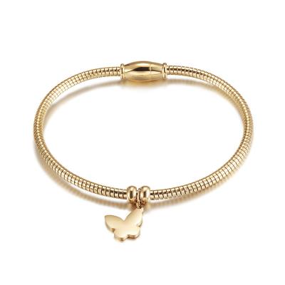 China CLASSIC 18k Gold Butterfly Charm Snake Chain Bracelet Bangle for sale