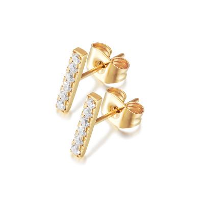 China CLASSIC Minimalist Mini Jewelry Affordable Triple Diamond Gold Fashion CZ Bar Stud Earring For Teens for sale