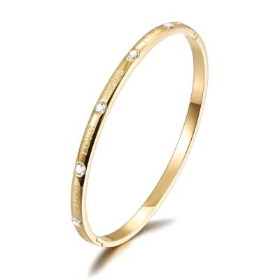 China CLASSIC 316L Stainless Steel 14K Gold Plated Clear Stones Like Thin Snap On Bracelet for sale