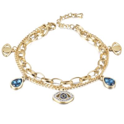 China CLASSIC Multicolor Celebrity 14k Gold Stainless Steel Evil Eye Charm Bracelet for sale