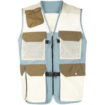 China Custom Men's Labor Wear Color Block Mesh Pocket Work Vest Cotton Twill Anti-pilling Multiple Pocket Vest for sale