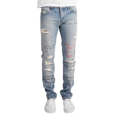 China Indigo Breathable Lightweight Denim Custom Graphic Printed Mens Slim Fit Jeans for sale