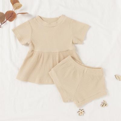 China European Style Toddler Simple Clothing Cotton Girl Hot Selling Comfortable Ribbed Dress Casual Shorts Baby Dresses Set for sale