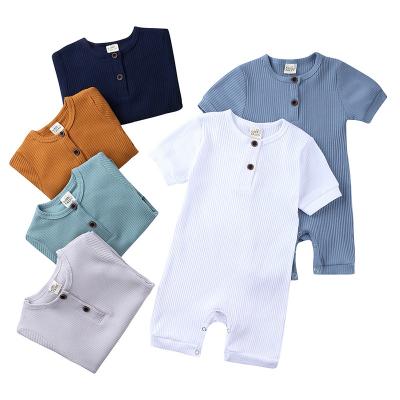 China 95%/5% Cotton Spandex Wholesale Newborn Summer One Piece Romper Ribbed Cotton Knit Clothing Baby Jumpsuit With Buttons for sale