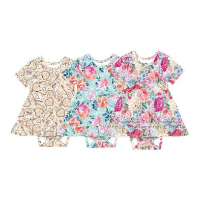 China Custom Spandex Baby Sleeve Summer Floral Printed Short Baby Romper/Wholesale Bamboo Fiber Romper Gift Twirl Baby Bamboo Romper for sale