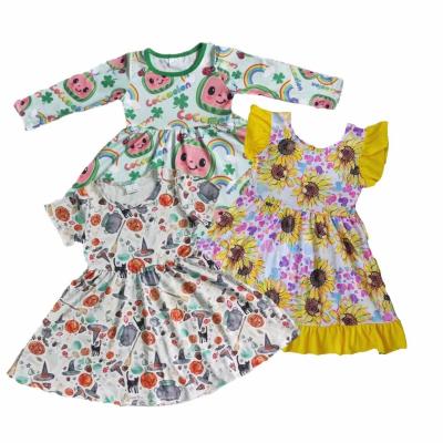 China 2022 custom made oraganic kids girl dresses summer new arrival birthday clothes kids dresses sunflower print newborn baby dress breathable for sale