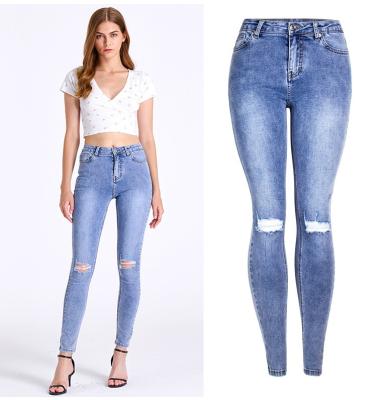 China New Arrivals QUICK DRY Fashion Skinny Light Blue Denim Pants Ripped Distressed Women Jeans for sale