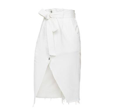 China Fashionable Vintage White Women's Sashes Office Cotton Breathable Casual Denim Skirt Knee Length Long Plus Size Women's Skirts for sale