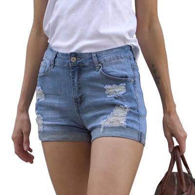 China QUICK DRY sexy ripped blue jeans denim pants summer women waist button Wigh leg loose fit jeans female casual high short shorts for sale