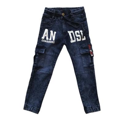 China Kids Blue Color Fade Proof OEM Denim Jeans Pants Stacked Pocket Pants For Kids Jeans for sale