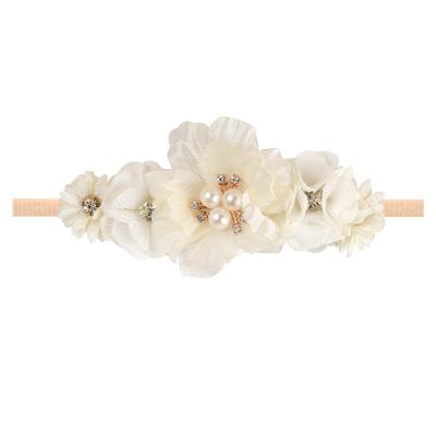 China Cute Pure Handmade Exquisite Flower Baby Headband Girl Scrunchie Princess Headband Beige Simulation Flower for sale