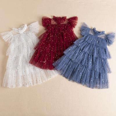 China 2023 Summer New Girl's Princess Dress Fairy Sequin Mesh Puffiness Dress Children Korean Version Breathable Dress for sale