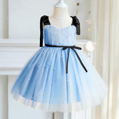 China 2023 Summer Cute Breathable Mesh Baby Girl Party Princess Dresses Pink Suspender Pearl Dress for sale