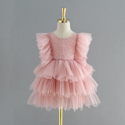 China Breathable Toddler Kids Babies Fly Sleeve Lace Cake Smash Dress Tulle Party Pageant Princess Tutu Dress for sale