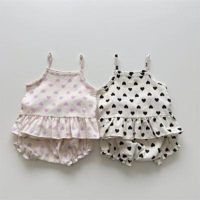 China Polyester/Cotton Infant Kids Like Suit Lace Up Baby Shorts Sling Soft Cute Ins Style Toddler Clothing Sets for sale