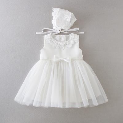 China Sleeveless Crochet Flower Toddler Baptism Dress Breathable Western Infant Chiffon Birthday Girl Dress for sale