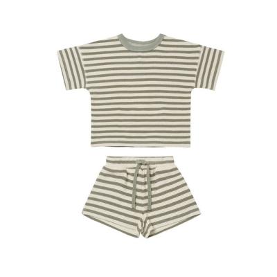 China Breathable Casual 2023 Boys And Girls Unisex Waffle Striped T-shirt And Shorts Newborn Baby Set for sale