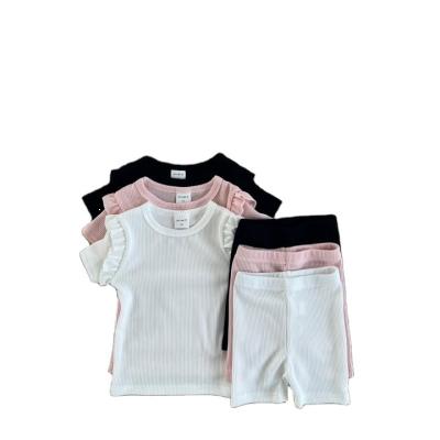 China Baby Version Breathable Korean Flight Sleeve Short Sleeve Set Summer Yarn Cotton Newborn Baby Clothes Sets 0-3 Months For Girls for sale