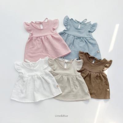 China 2023 Summer New And Children's Girl's Sleeve Breathable Cute Soft Cute South Korean Baby Girl's Flying Flounce Set for sale