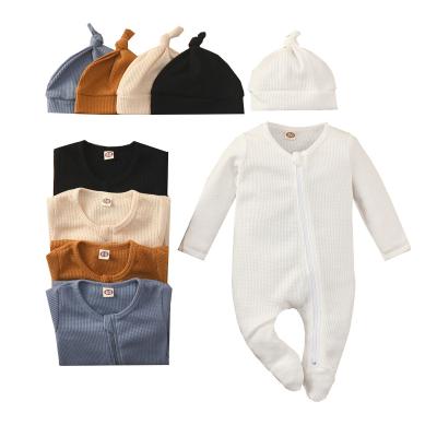 China Cotton Zipper Clothes Baby Rompers Clothes Boys Girls Overalls Solid Colors Waffle Infant Foot Covering Sleep Pajamas for sale