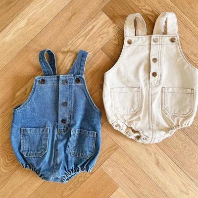 China Overall Polyester/Cotton Kids Denim Infant Romper Clothes Korean Fashionable Casual Baby Unisex Jumpsuit for sale