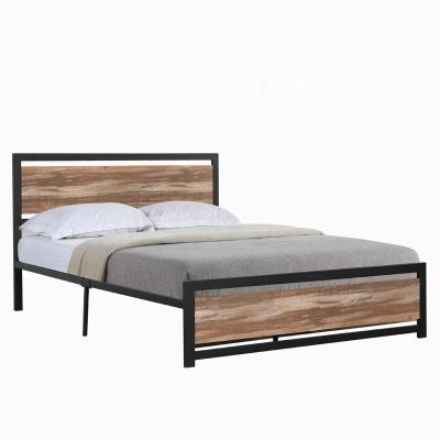 China Brown Steel Sturdy Modern Wooden Headboard Structure Slat King Base Metal Bed Queen Support Sturdy Steel Frame With Firm Wood Footboard for sale