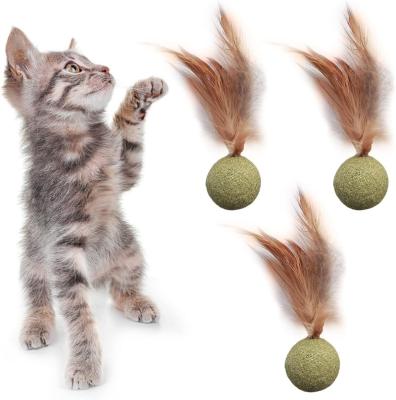 China Factory Direct Sale Viable Fresh Catnip Toys Safety Lollipop Catnip Edible Ball Cat Feather Interactive Cat Toy for sale