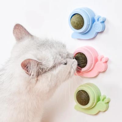 China Liveable Catnip Ball Catnip Wall Lick Treat Toys Snail Shape Catnip Ball Rotating Teeth Cleaning Interactive Treat Toys for sale