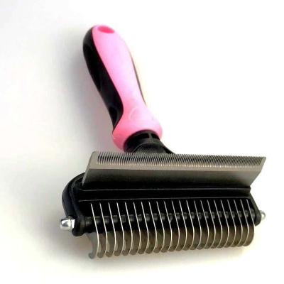 China Low Price Sustainable Wholesale Double Sided Pet 2 In 1 Stainless Steel Deshedding Remover Dog Rake And Dematting Comb for sale