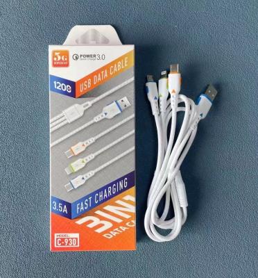 China Mobile Phone Manafactuer Supply 3in1 Data Cable 3in1 Micro-USB Cable 3a Fast Charging Cable For Mobile Phone Usb for sale