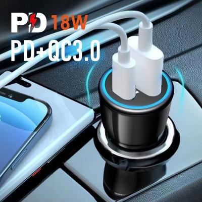 China DUAL 3.0 High Quality China-chic New Amazon Hot Selling 18W Charger PD 18W Car USB Fast Charger With Type-C PD+QC3.0 Fast Charger With LED for sale