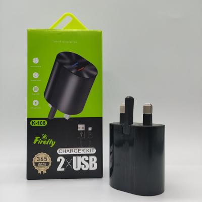 China Mobile Phone 3 Pin Charger 2USB UK Universal Pin Charger 3A Wall 3A Adapter For Oraimo Charger for sale