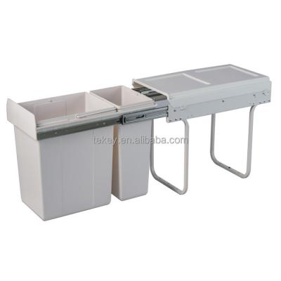 China European Style Stocked Indoor Trash Cans Recycling Soft Closing Plastic Waste Bin Built In Cabinet In White for sale